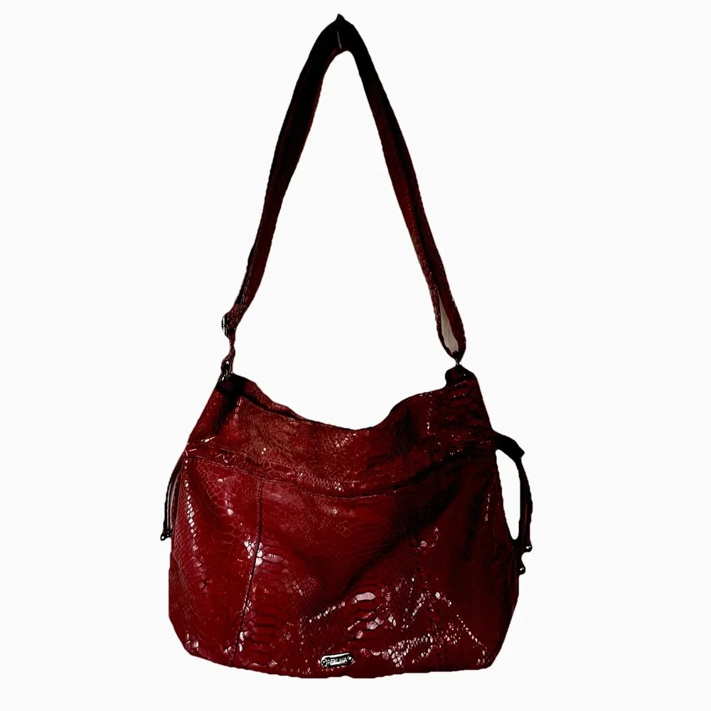 PERLINA Snake Pattern Pink  Leather Shoulder Hobo Tote Cross Body Purse